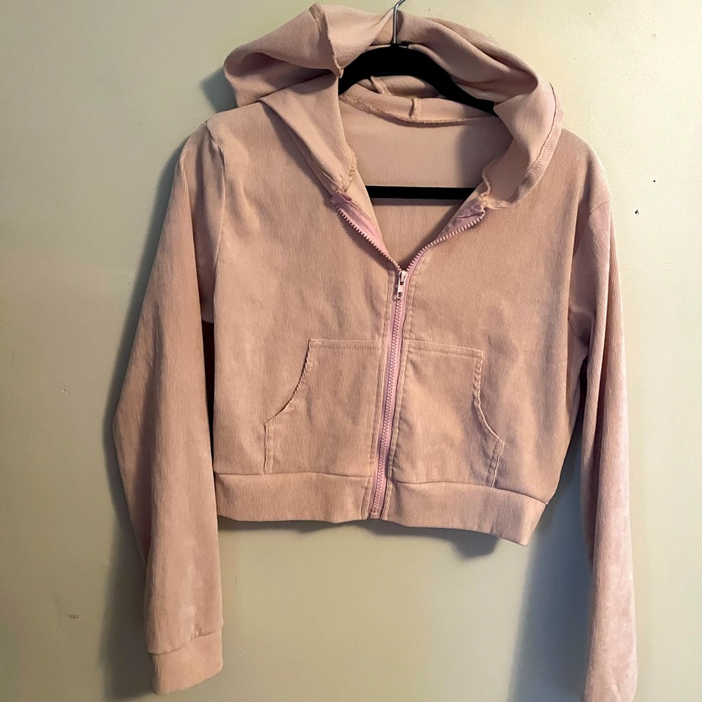 This corduroy peachy/pink crop hoodie is beautiful.